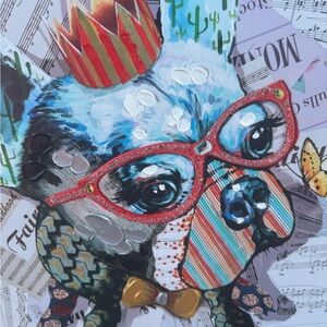 Whimsical Red and White Queen Frenchie Bull Dog Painting